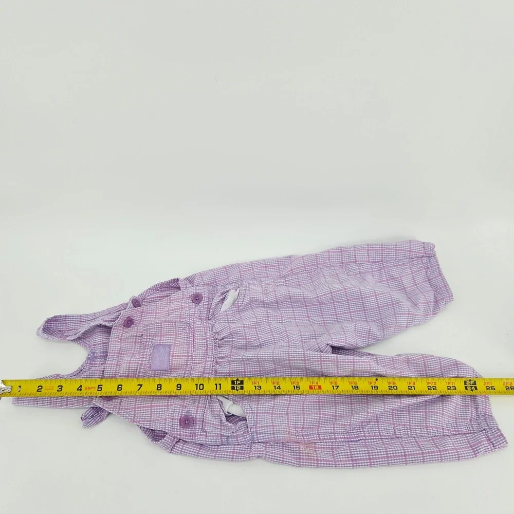 OshKosh Bgosh Vintage Baby Girls Purple Gingham Plaid Retro Overalls Vintage 18M